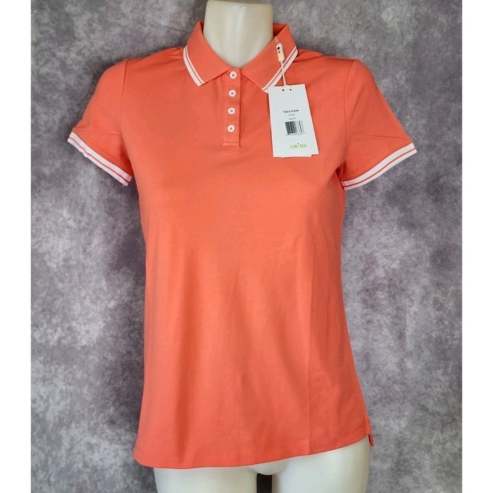 Swing Control Polo‎ Shirt Womens XS Coral Striped Trim Golf Active T6015iSW New